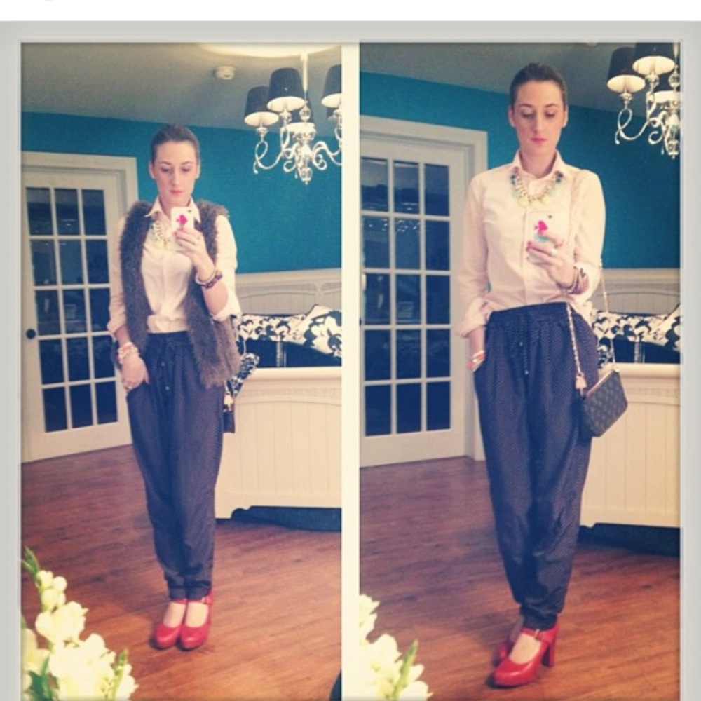 Blue/Orange polka dot draw string trousers